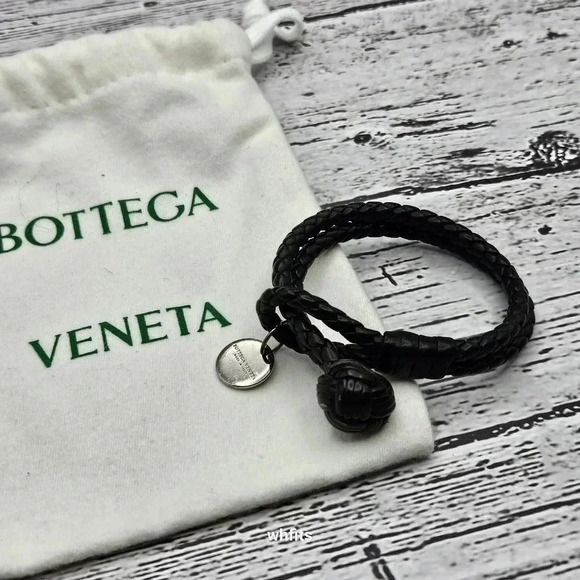 Bottega Veneta Jewelry - Bottega Veneta Intrecciato Black Leather Bracelet